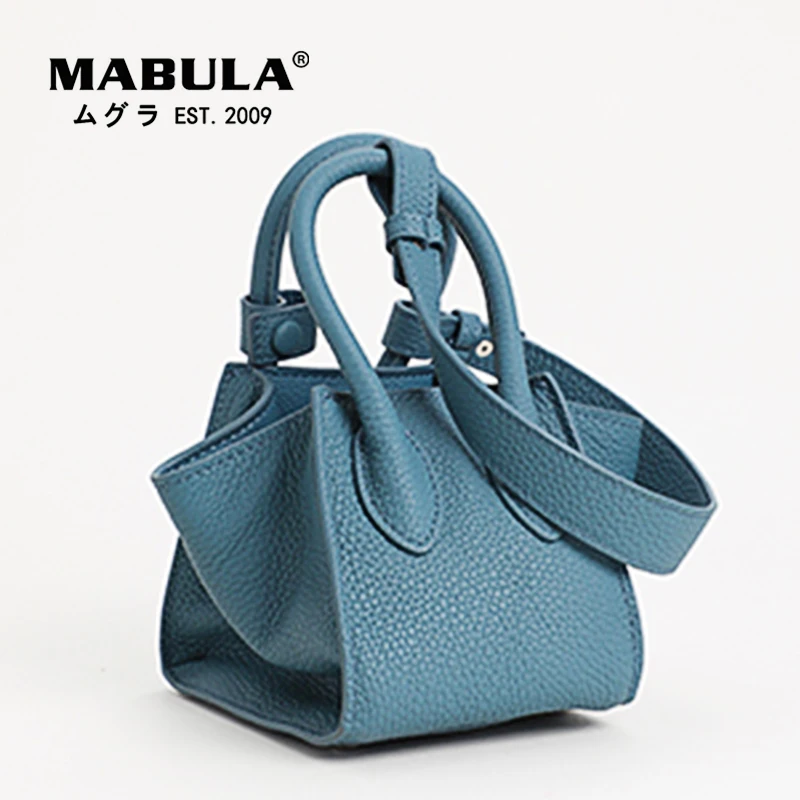 MABULA Sky Blue Hobo Handbag for Women High Quality Genuine Leather Top Handle Purse Small Crossbody Bag with Removable Strap