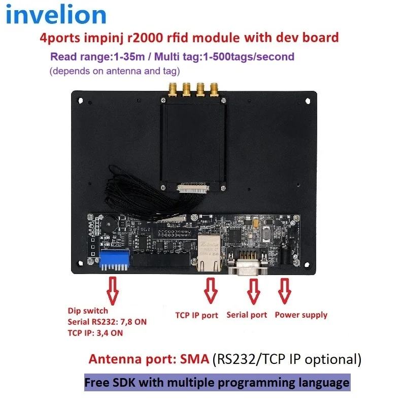 865Mhz Impinj R2000 Long Range Bluetooth UHF RFID Module TTL Gen2 Fixed Ethernet RFID UHF Reader 915Mhz Free C# Java SDK Source