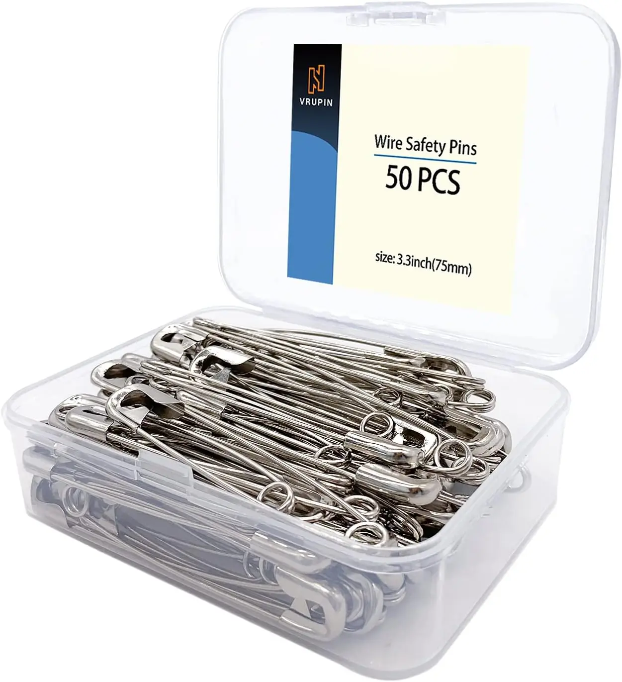 

50PCS Stainless Steel Safety Pins for Sewing, 3 Inch Metal Pins with Protective Cover for Fabric and Clothing