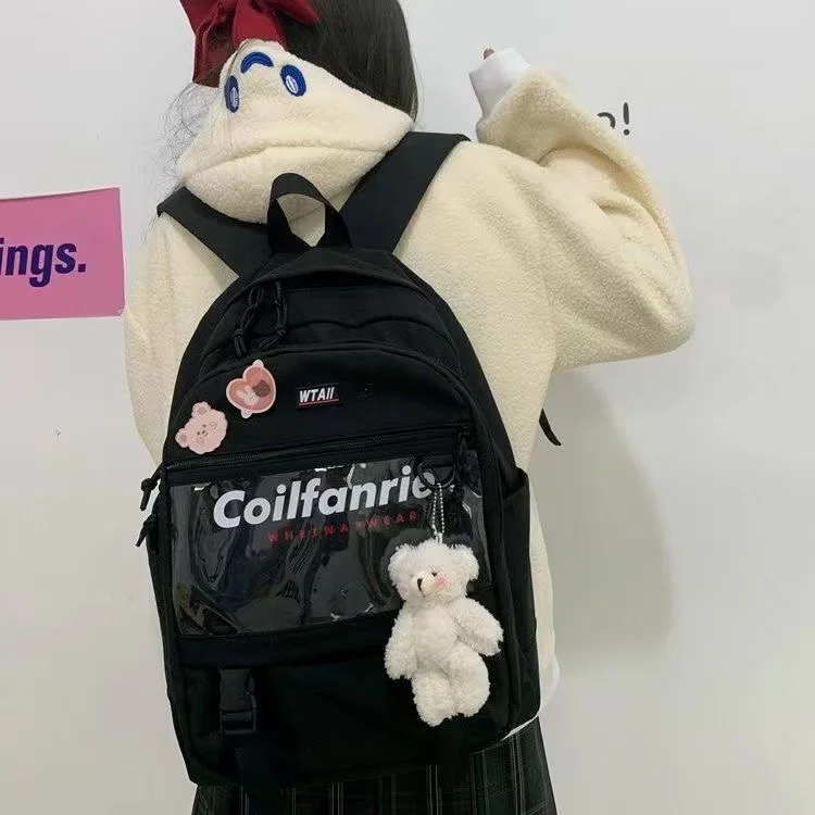 Japanese Harajuku Backpack Women Transparent Pocket Itabag Backpacks High School Bags JK Cool Teenage Girls Bags ita bag mochila