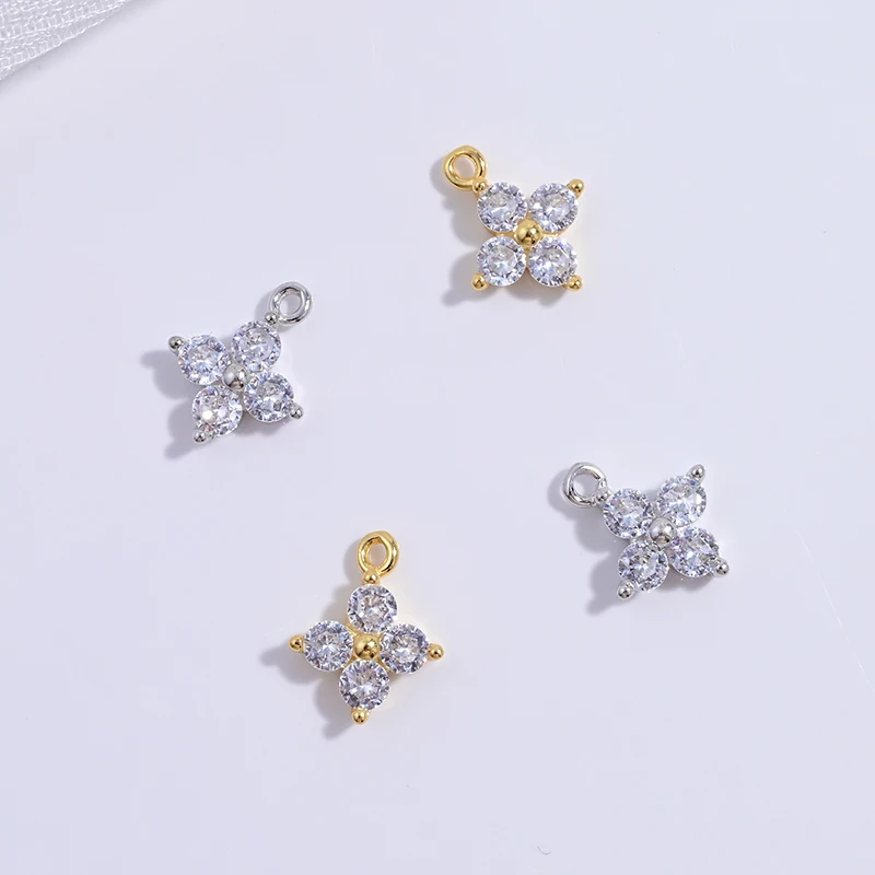 S925 Sterling Silver 9.5m*7.6mm Cubic Zirconia  Flower Charms Pendant for Jewelry Necklace Making SD42