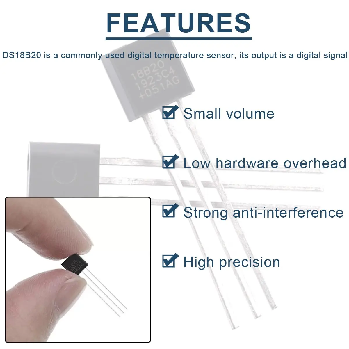 Picture 7: 1/10 DS18B20 Temperature Sensor 3-5.5V Programmable Digital Temperature Sensor Temperature Acquisition for Arduino with 4.7K Ohm