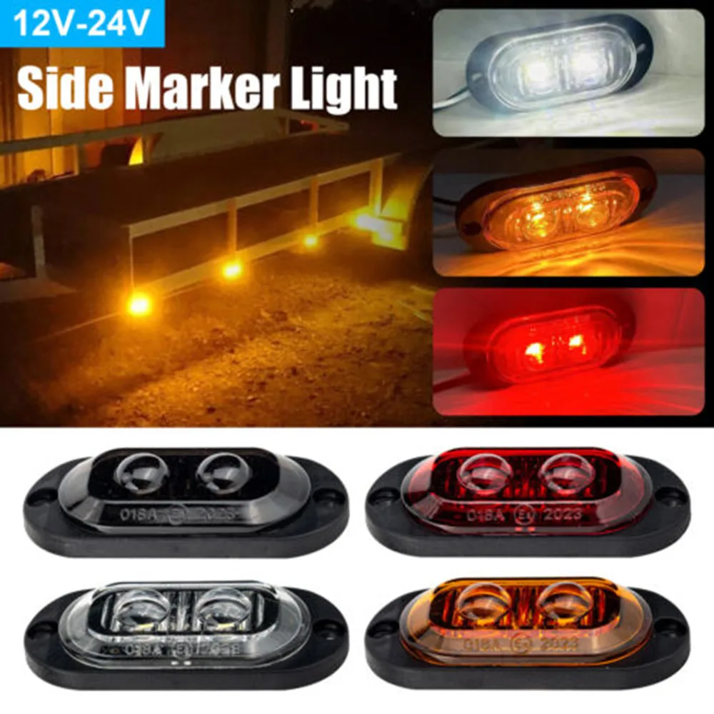 8PCS LED Marker Indicator Taillights 2LED Trailer Signal Yellow  Red  White Car Lamp Truck Lights Assembly 12V 24V Beacon Lamp