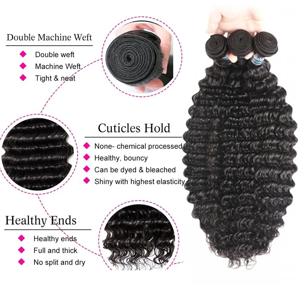 12A Deep Wave Bundles Deal 100% estensioni del tessuto dei capelli umani vergini brasiliani non trasformati capelli bagnati e ondulati Heveux Humain