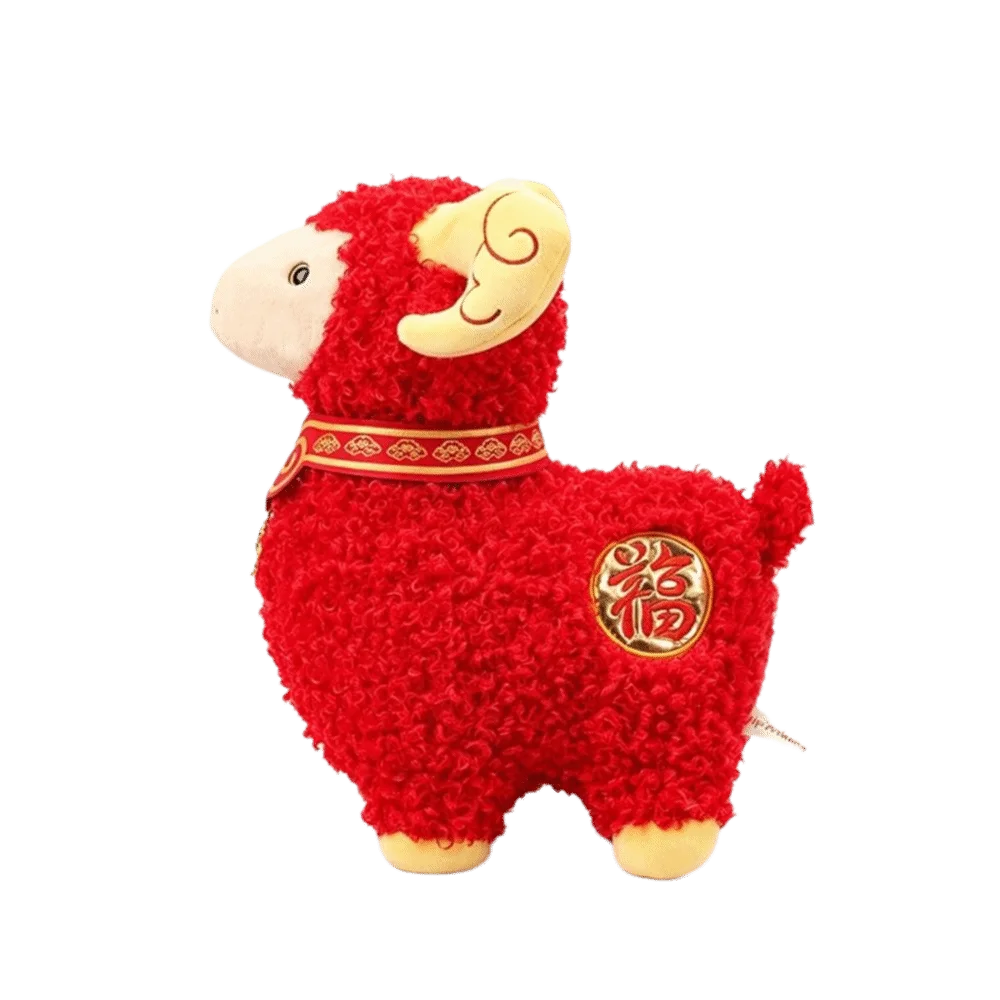 Curly Wool Plush Sheep Toy Cotton Plush Spring Festival Theme Fluffy Mascot Plush Lucky Design Soft Fabric Sheep Plush Doll