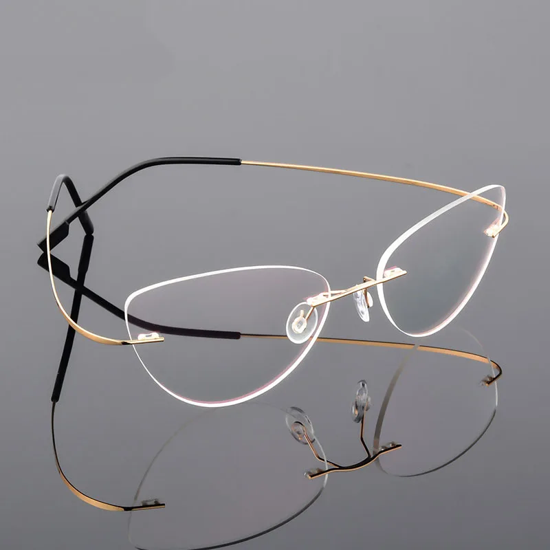 Titan Legierung Randlose Anti Blau Licht Lesebrille Für Frauen Cat Eye Metall Presbyopie Brille HD Augenschutz Leser – Detail 4
