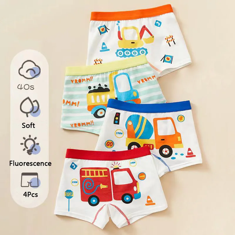 Children\'s Underwear Boy Panties Underpants  Engineering Vehicle Cars Fire Engine Comfortable Shorts Briefs Boxers For Kids