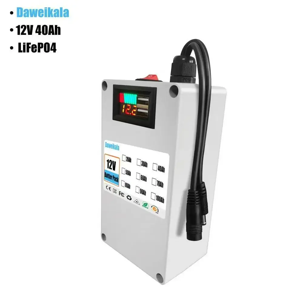 Batería recargable de iones de litio de alta capacidad 12V 10AH 20AH 30AH 40AH con cargador de corriente alterna, 4 tipos de desarrollo de tráfico