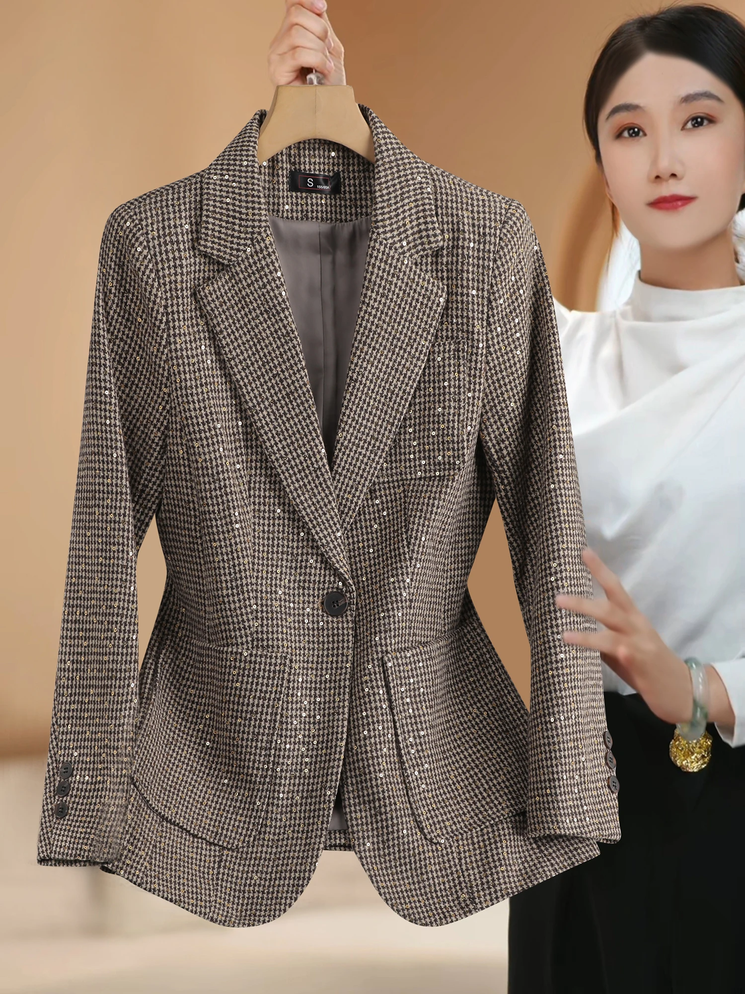 

Женский костюм-тройка в клетку, приталенный, осенне-зимний, модный, высококачественный, для деловых встреч, из полиэстера, не мнется