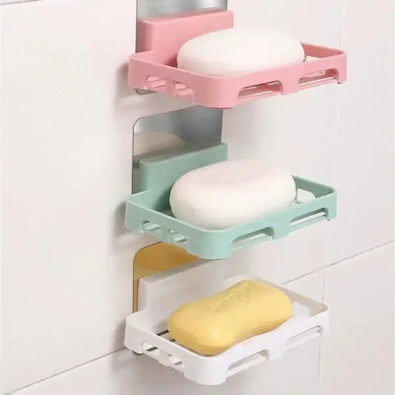 Wall Mounted Double Layer Soap Dish Punch-Free Drawer Draining Holder Kitchen Sponge  Box Bathroom Organizer Rack Shelves