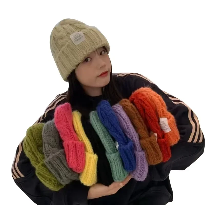 Unisex Thread Knitted Hat Winter Keep Warm Hats Female Beanie Hat Women Solid Color Cap Couple Cap Bonnet Lady Crochet Caps