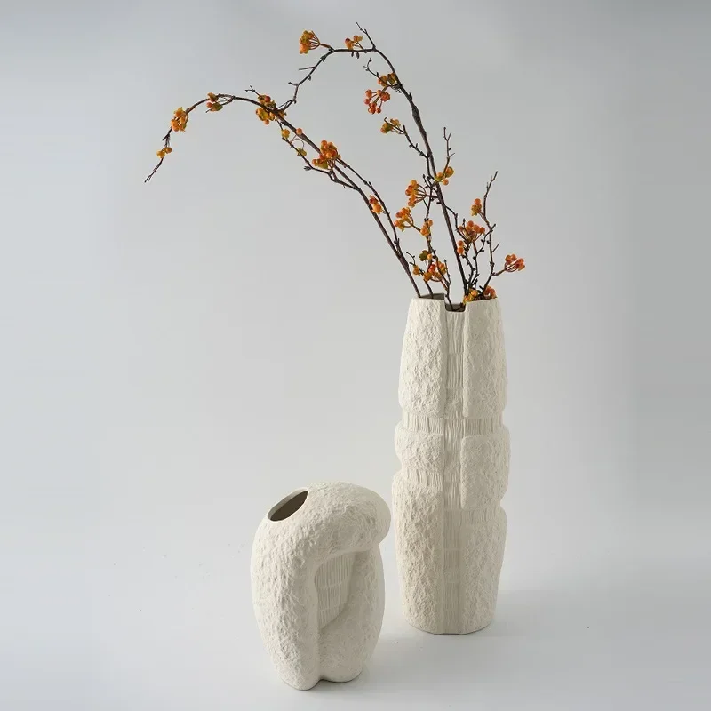 Wabi Sand simple style ceramic white vase ornament new Chinese creative flower ware porch study model room decoration