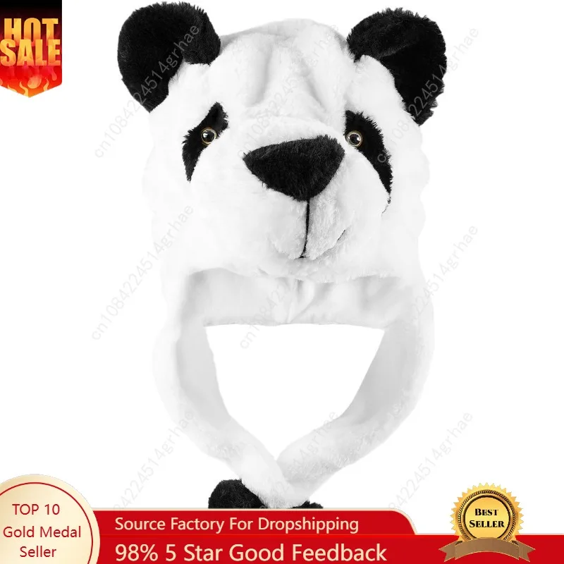 

Super Z Outlet Panda Bear Plush Animal Winter Ski Hat Beanie Aviator Style Winter (Short) White
