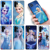 Disney Princess Frozen Elsa Black Phone Case For Huawei P50 P40 P30 P20 Pro P10 P9 P8 Lite 2017 P Smart Z 2021 2020 2019 Cover