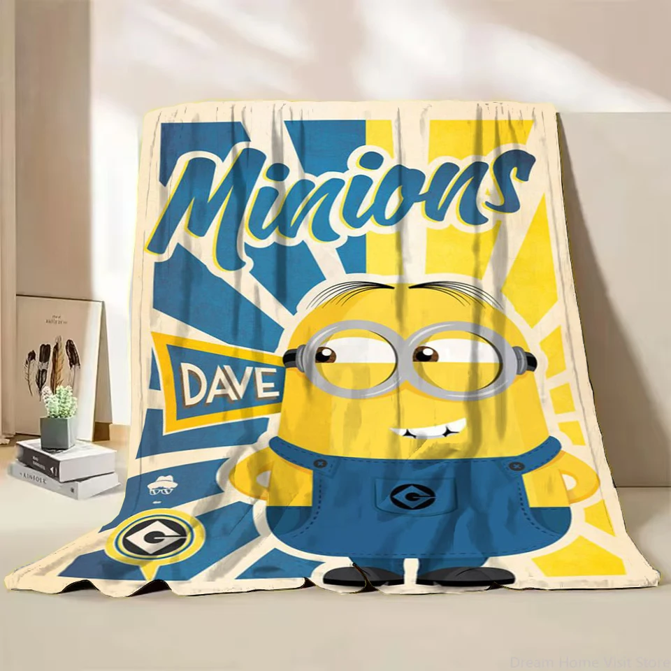 M-Minions Cartoon Flannel Throw Winter Blanket for Bedroom Bed Sofa Lunch Break Picnic Travel Blanket Children Soft Gifts MINISO