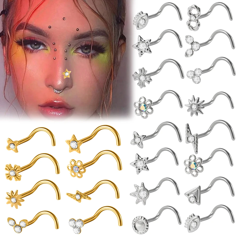 Body Jewelry Etc - 1-15個 ステンレス製ノーズスタッド クロス ライトニング サン スター