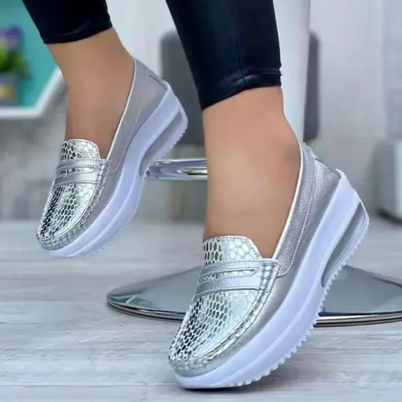 Plus Size 43 Casual Flat Shoes Women Fashion Round Toe Low Top Wedge Platform Sneakers Comfort Non Slip Female Loafers image 2