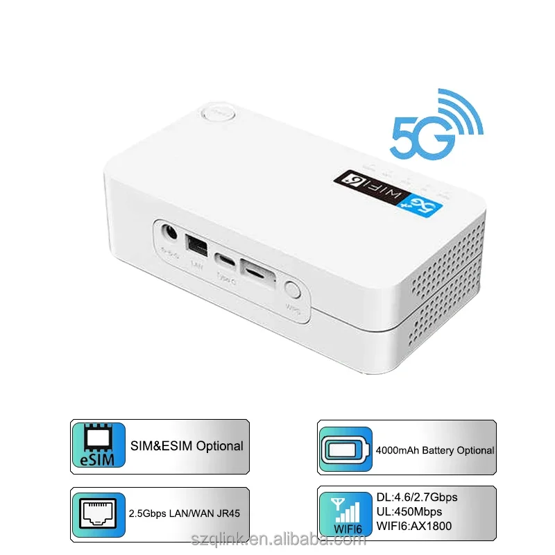 고코도 5G 이심 모뎀 퀄컴 칩셋 X55 무선 광대역 모바일 와이파이 휴대용 핫스팟 와이파이 실내 CPE AX1800 와이파이6 라우터