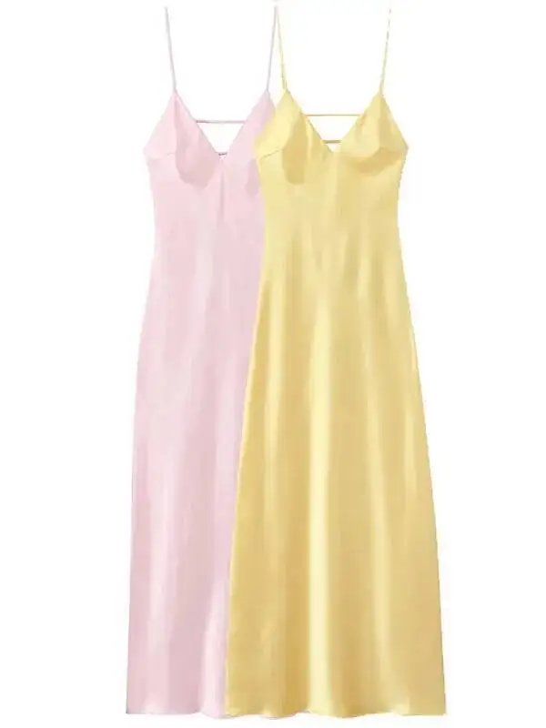 Womens gele onderjurk zomer vrouw satijn v-hals feestjurken elegante avond mouwloze backless lange vestidos