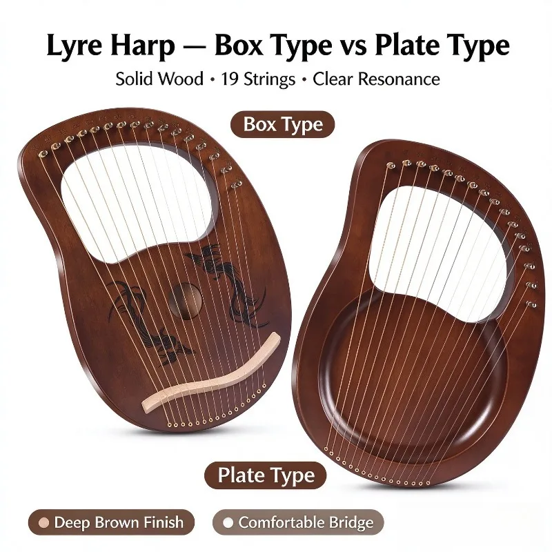 19 String Mini Harp 16 String Lyre Harp Easy to Learn Greek Style Portable Lyre Small String Instrument for Beginner