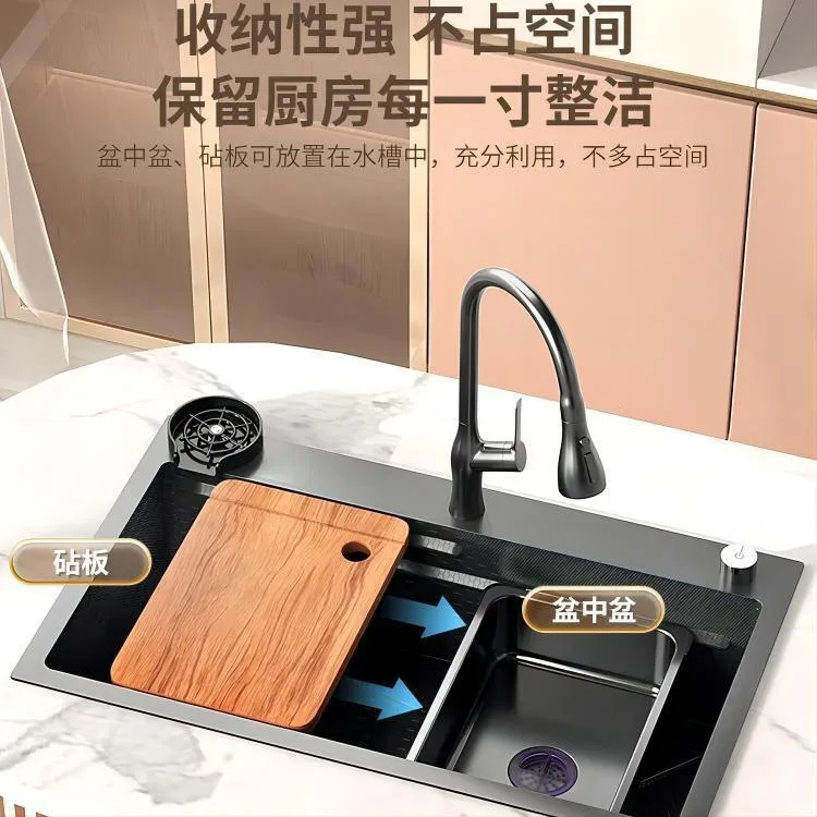 YFY thickened sink honeycomb large single slot stainless steel sink manual washing basin under the counter basin large single