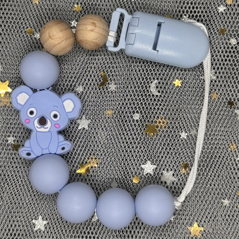 2024 DIY Silicone Baby Pacifier Clip Koala Handmade Beech Chain Holder Soother Gift Round Bead Teething Chain for Care Chew Toys