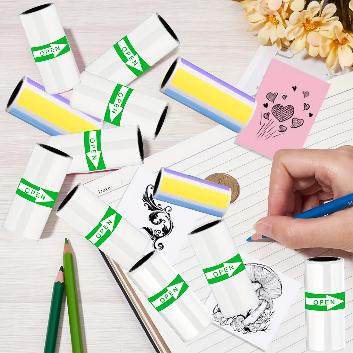 Colorful Paper Label Rolls and White Paper Rolls (50*15mm and 50*30mm) - Continuous Printing Paper for Printable Wrapping