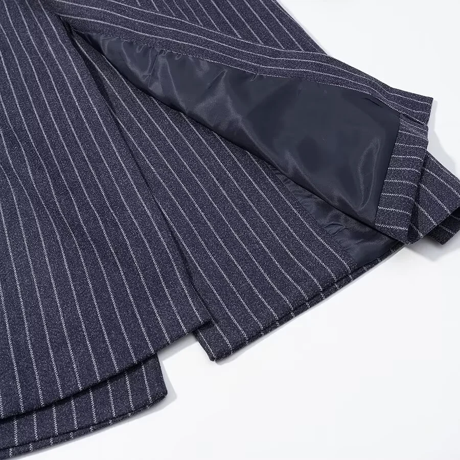 Vintage Gestreiften Revers Lange Blazer Jacken Frauen Chic Schulter Pad Taste Tasche Lose Mantel Herbst Pendeln Straße Tragen 2025 – Detail 12