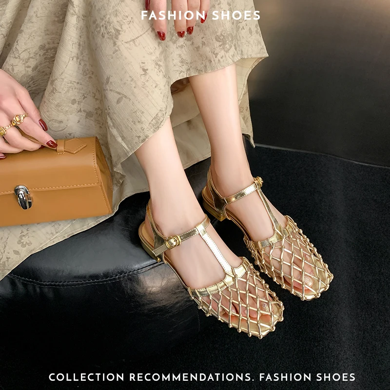 2024 new summer women sandals natural leather shoes 22-24.5cm cowhide+sheepskin+pigskin fashion weave ankle buckle shoes women