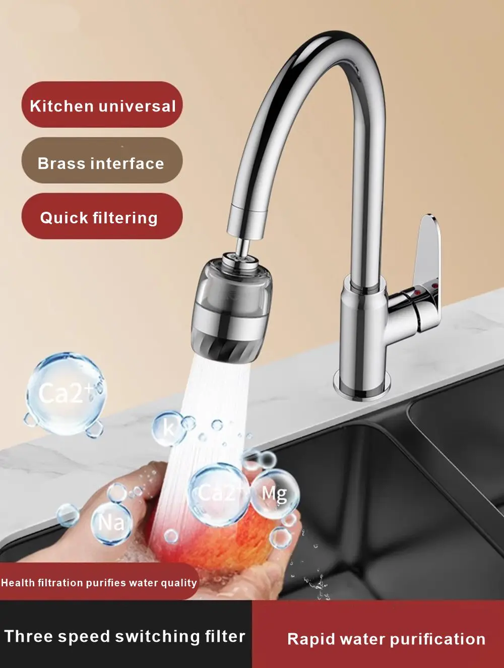 3 Modes Kitchen Stainless Steel Faucet Sprinkler Water-saving Device Lengthening Rotating Splash Proof Sprinkler Spray Extender