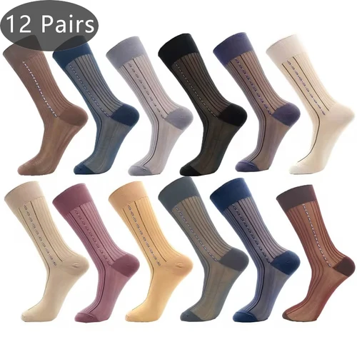 12 pares de calcetines de verano de talla grande para hombre, calcetines finos de nailon transpirables de seda para personas mayores de mediana edad, calcetines largos para vestido de fiesta y trabajo de negocios