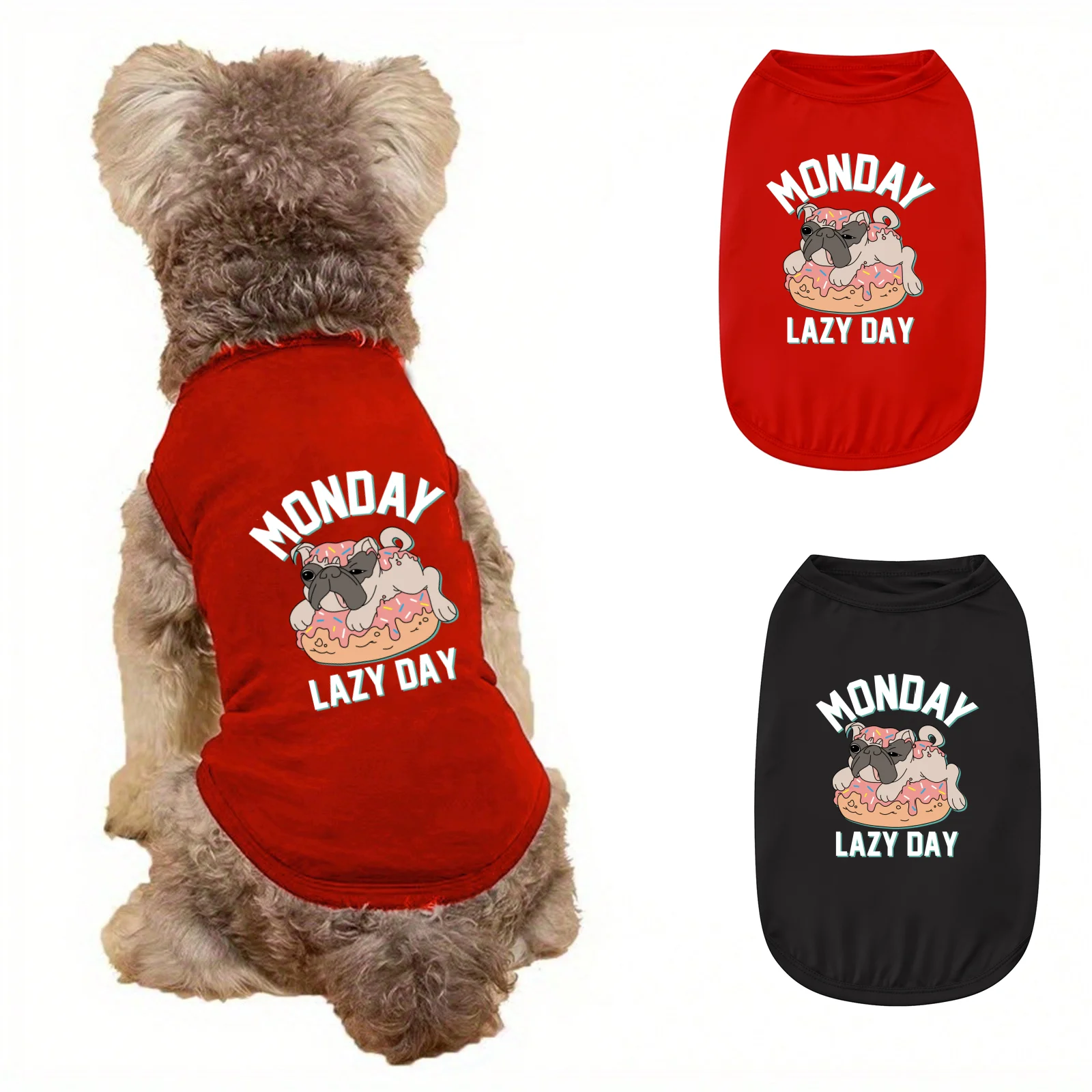1pc  Cute cartoon dog Printed Pet Vest,"MONDAY LAZY DAY"Prin