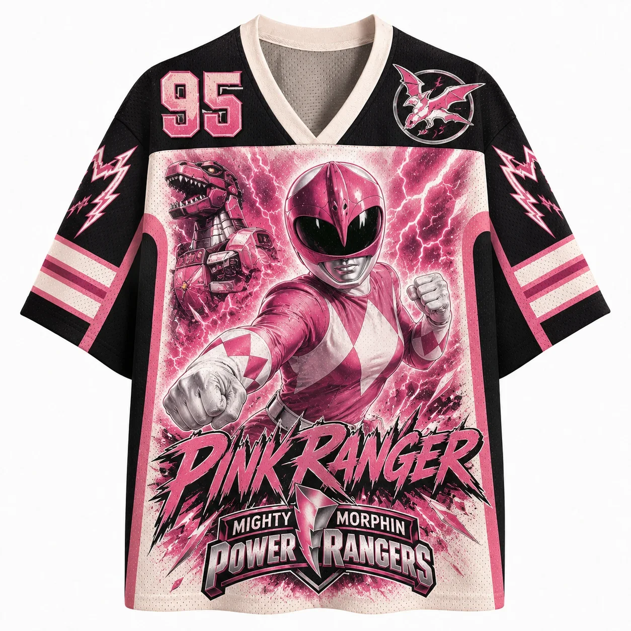 Diamond Warrior Pink Jersey Men's and Women's Short Sleeved Mesh Sports T-shirt Size 95 Pink Black Retro Print Role-playing
