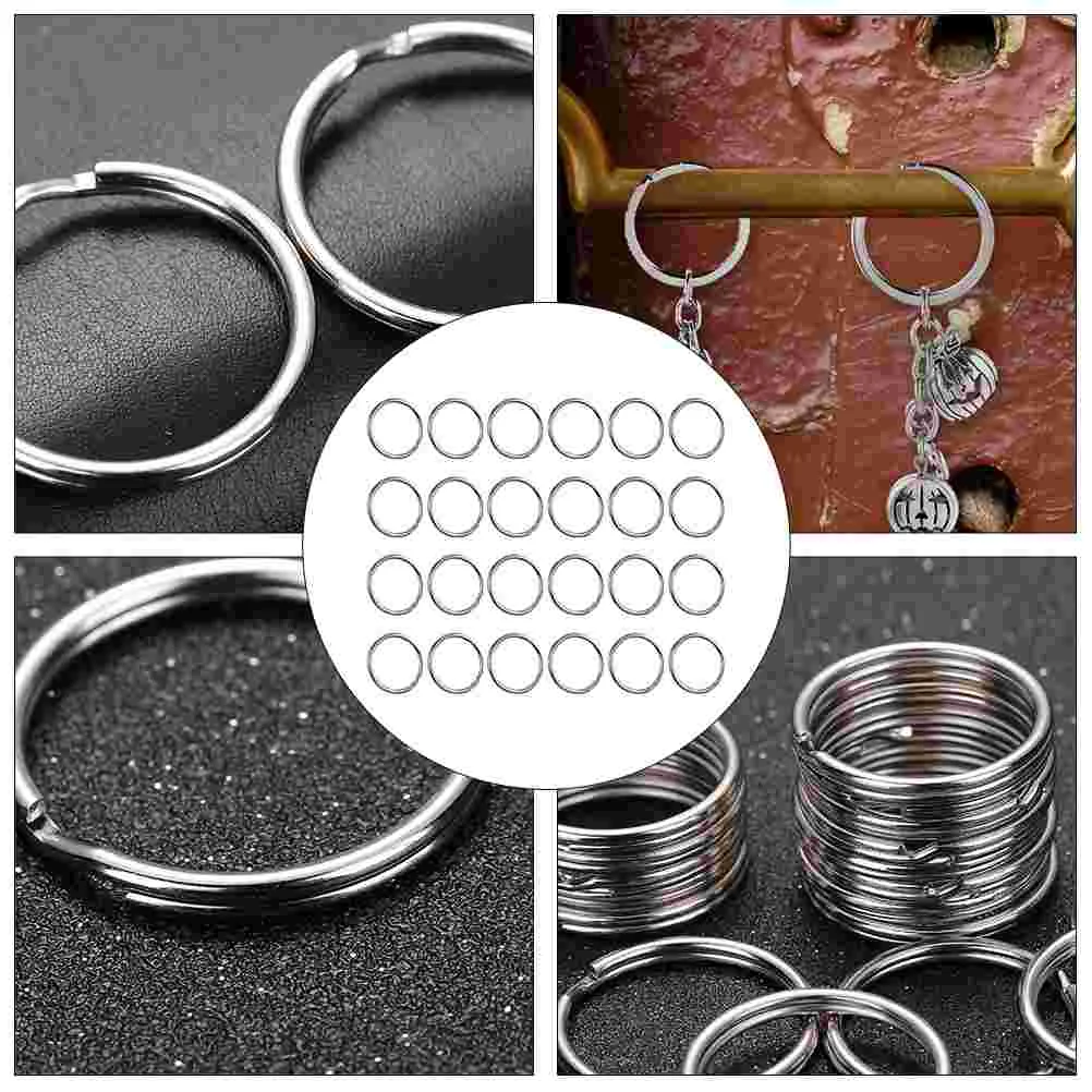 24 Pcs Key Ring Keychain Attachment Keychains Flat Rings Metal Hook DIY Keys Silver Round