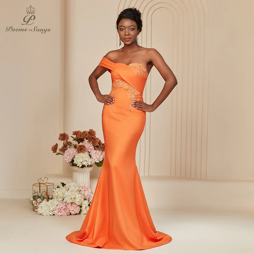 Chic Orange Off-Shoulder Mermaid Evening Dress with Exquisite Embroidery vestidos de noche Weddings Parties and Formal Occasions