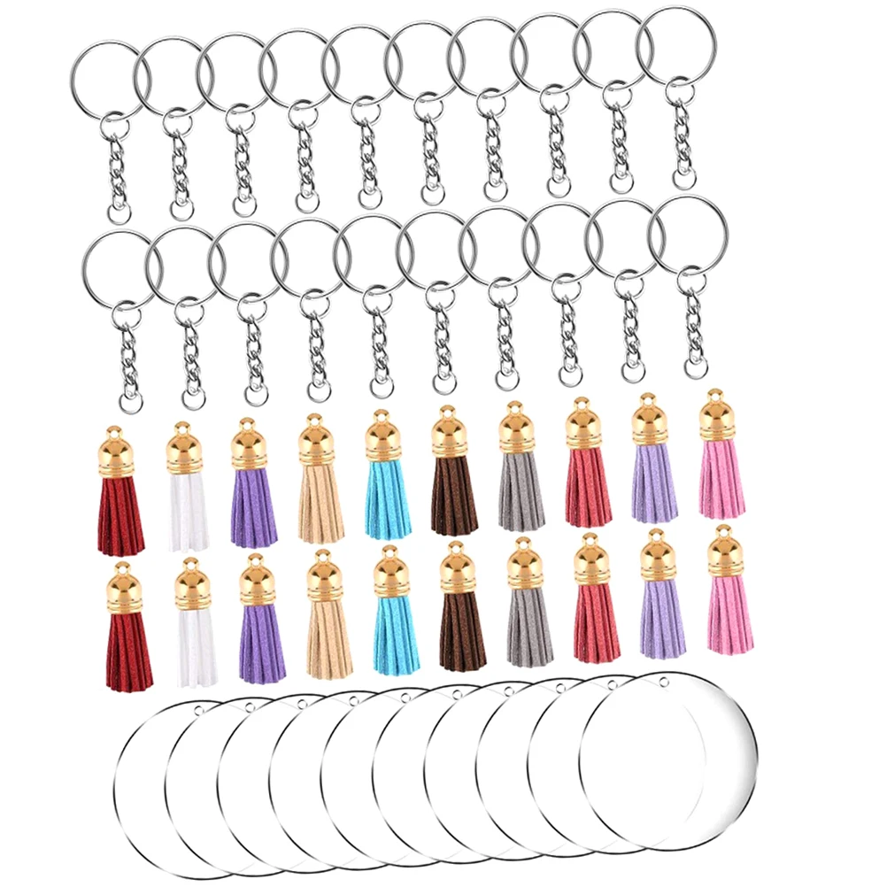 

90 Pcs Colored Fringe Keychains Lightweight Durable Hanging Ring Acrylic Tassel DIY Kit Accessories Jewelry Parts