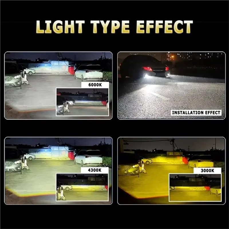 Excellent-Bi LED Fog Light Tricolor 3Inch 4300K 3000K 6000K Universal Fog Lenses Car Projector Lens Driving Lamps 1
