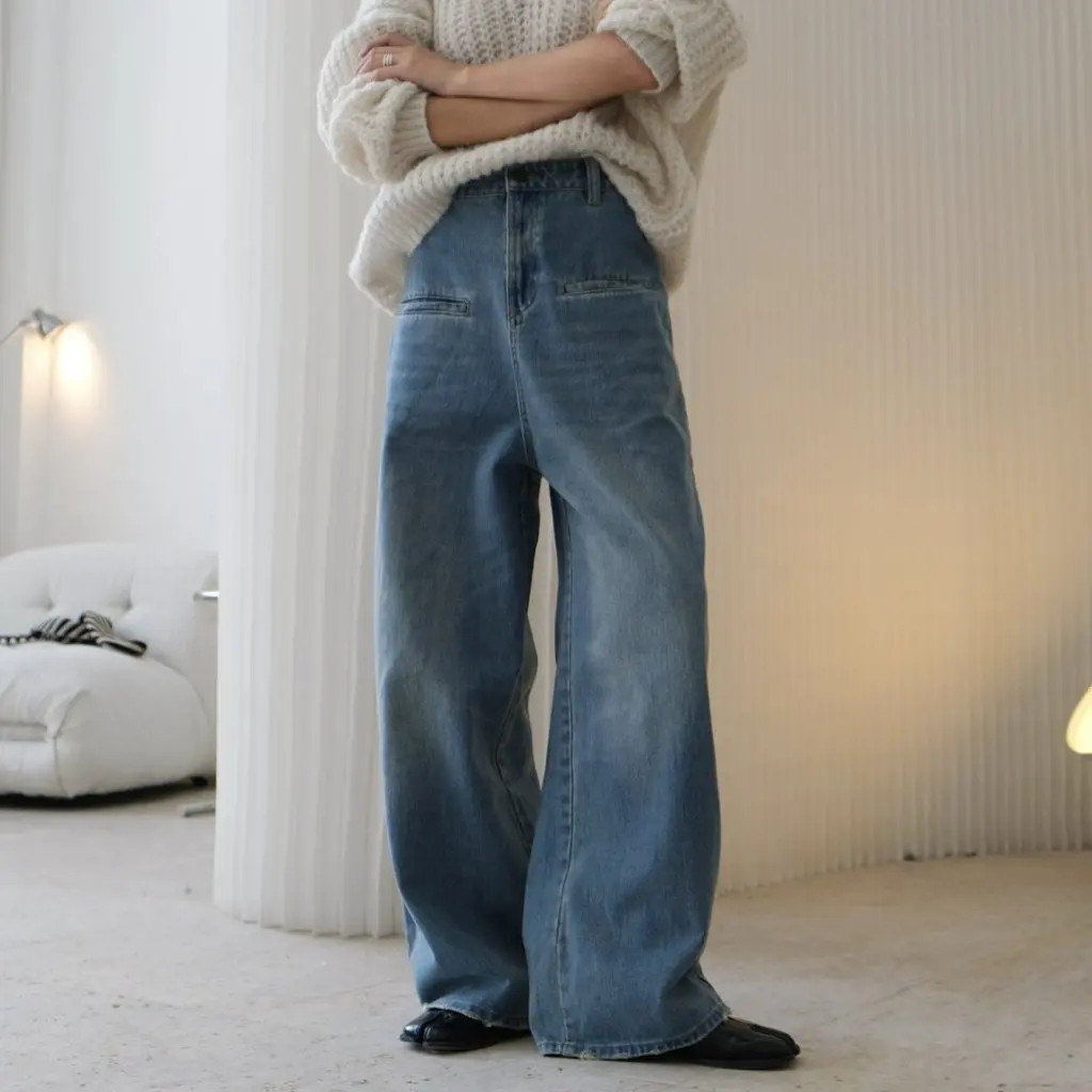 

Женские широкие джинсы с высокой талией, Париж, винтажная мода, брюки трапециевидной формы, модный свободный крой, дизайнерский стиль, осенняя новинка