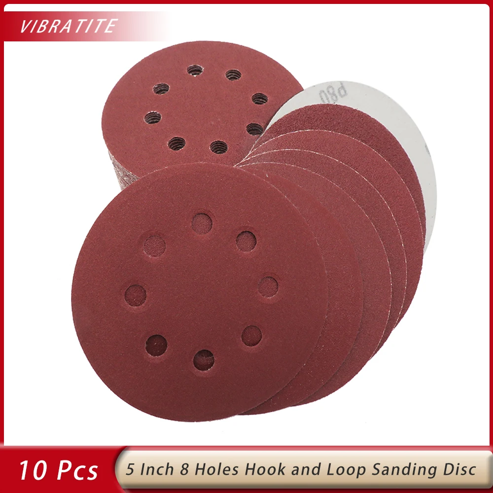 

10PCS 5 Inch 8 Hole Sanding Discs Hook and Loop 60-2000 Grits Adhesive Sandpaper 125MM for Random Orbital Sander Abrasive Sheets