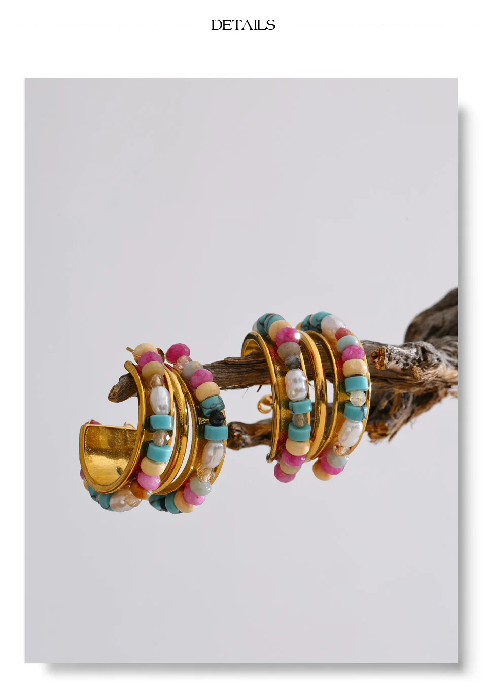 Yhpup Bunte Kristallstein-Perlen-C-förmige Huggie-Ohrringe, 18 Karat Goldfarbe, PVD-beschichteter Edelstahl, stilvoller, schicker Schmuck – Detail 7