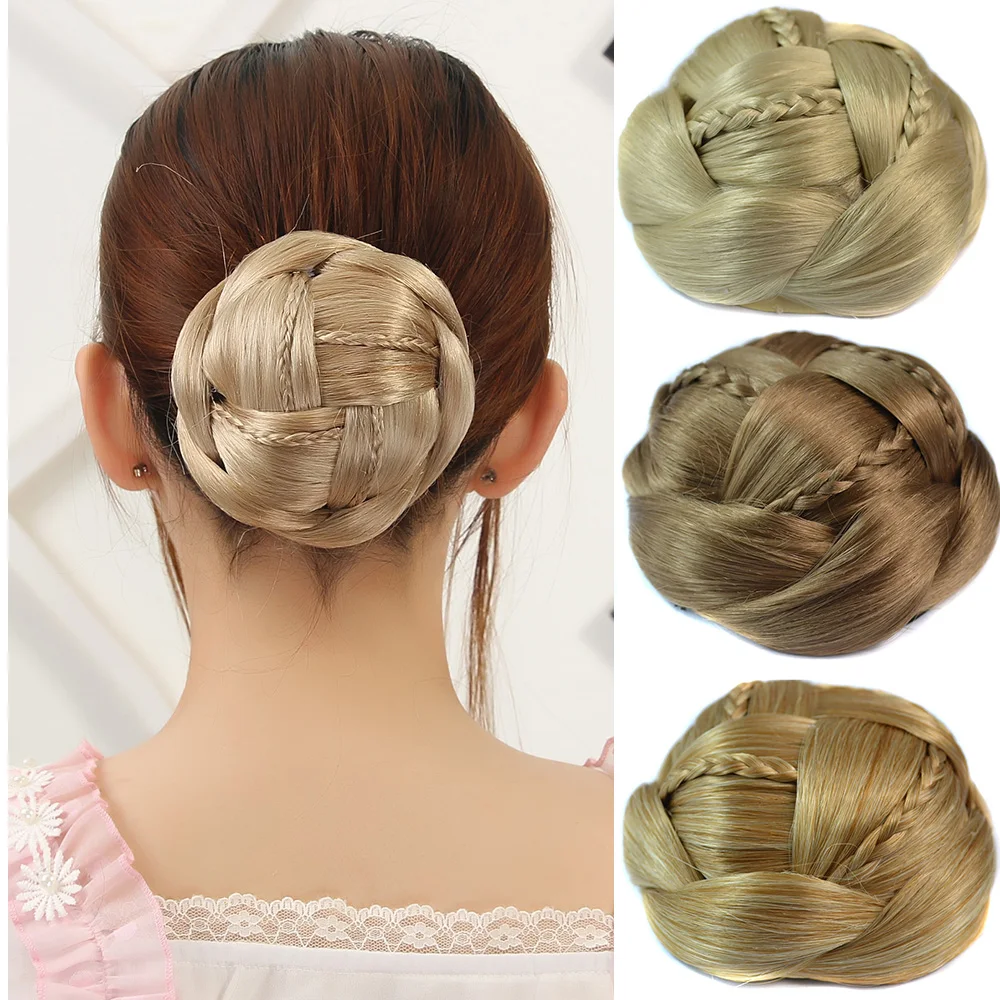 Jeedou Braided Hair Bun Chignon Synthetic Woven Updo Hairpiece Vintage Wedding Bridal Donut Bun Hair Piece For Women