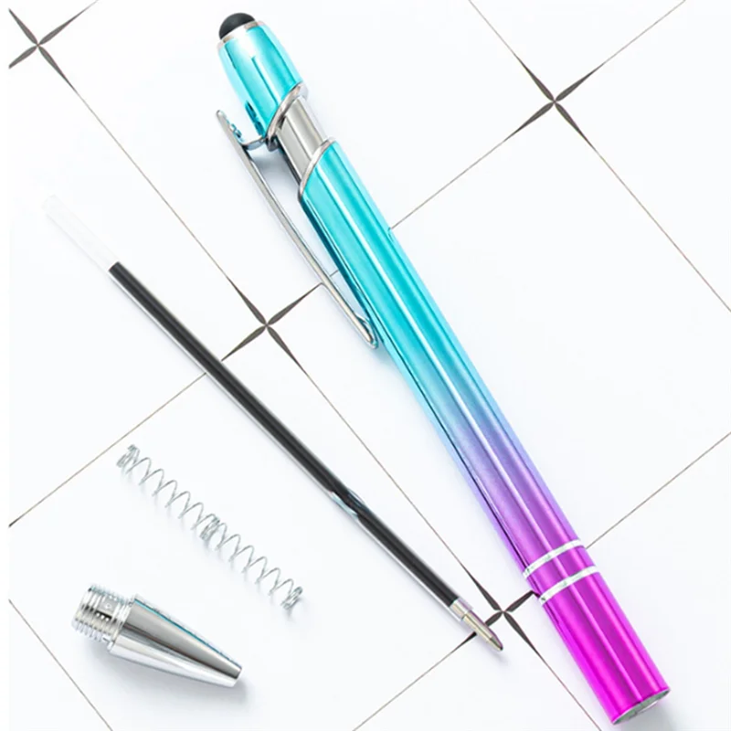 AP-50Pcs Gradient Metal Ballpoint Pens Touchscreen Ball Pen For Writing Stationery Office School Supplies