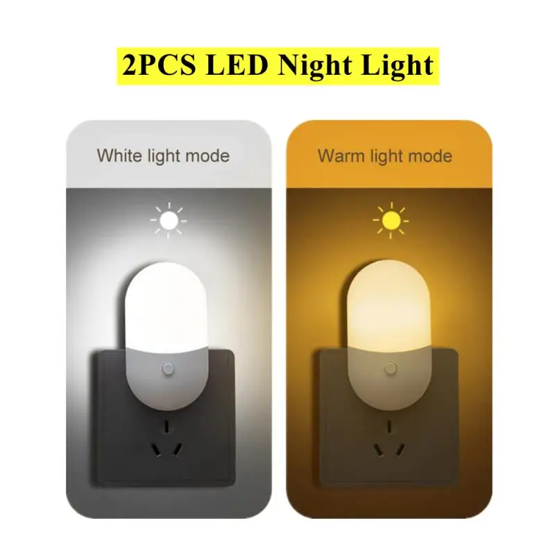 2PCS Energy Saving Night Light Plug-in LED Feeding Socket Lamp Indoor Lighting Hallway Pathway Lamp US/EU Plug Bedside Lamp