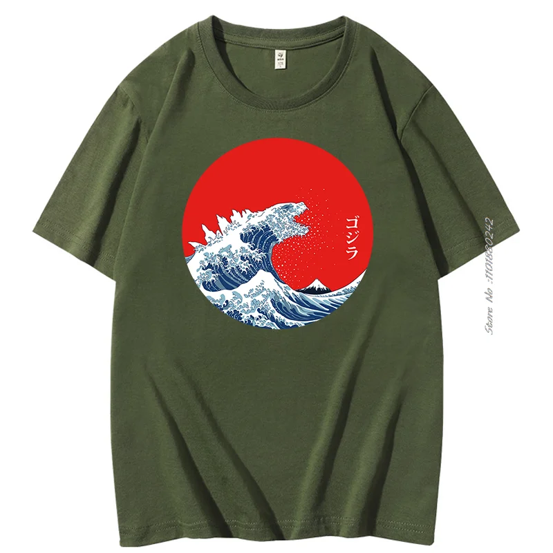 Men's T-shirt Hokusai Gojira Cotton T-shirt Great Wave off Kanagawa Vintage graphic t shirts Summer men's short sleeve t-shirt