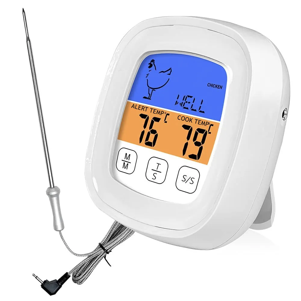 Digital Meat Thermometer with Timer - Touch Color-Screen BBQ Thermometer for Kitchen Food & Meat Alarm