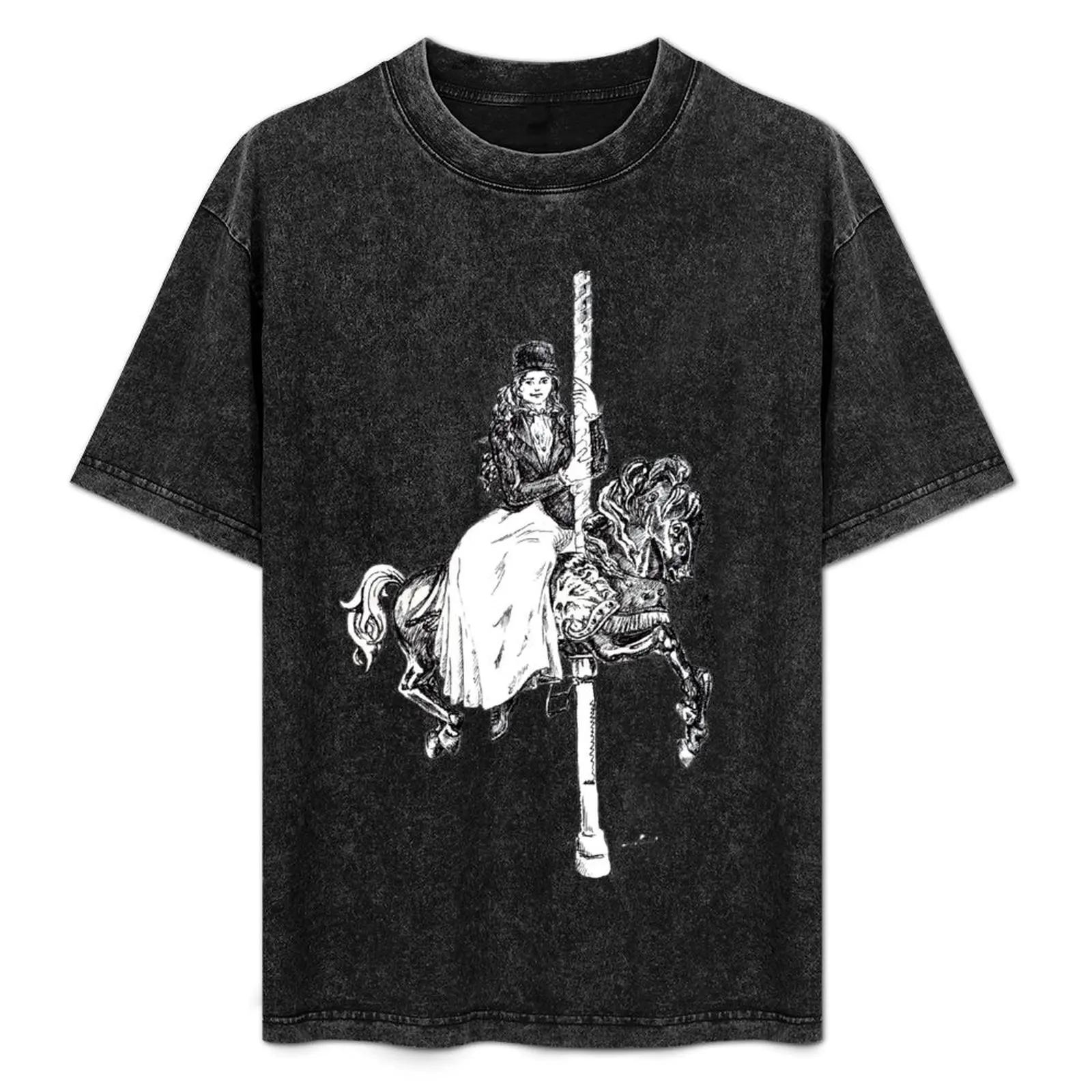 

Ink drawing - vintage lady on carousel horse T-Shirt hippie clothes vintage anime t shirts custom t shirt t shirt for men