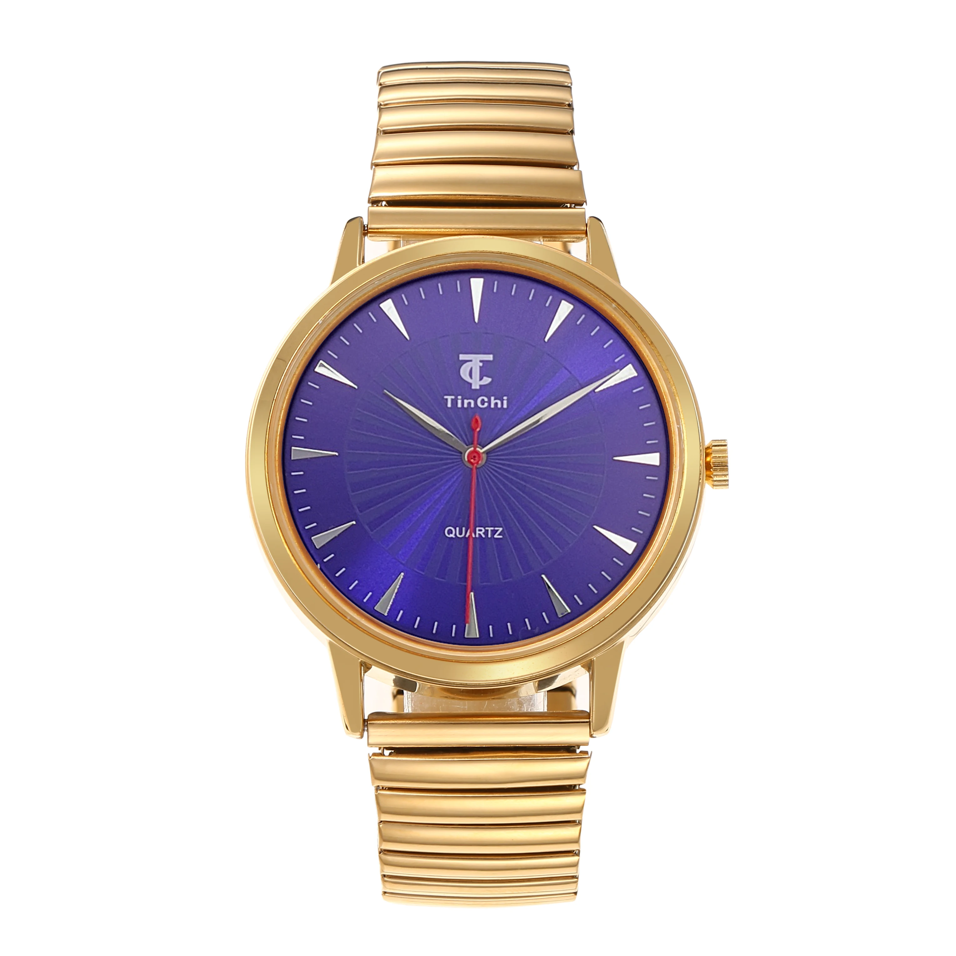 42mm Large Steel Case Expandable Bracelet Quartz Watch Unisex Wristwatch with Extensible Stainless Steel Strap