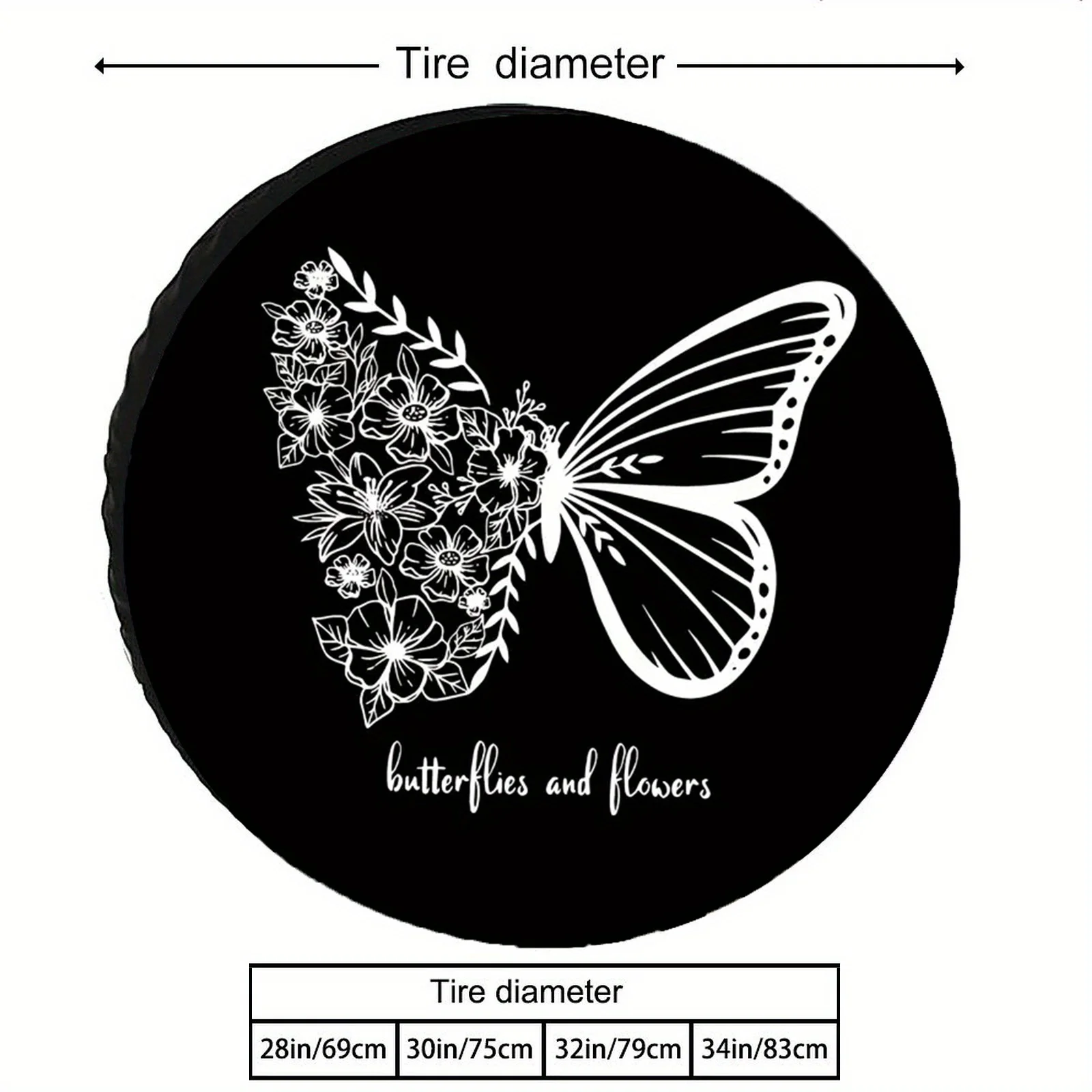 Flower And Butterfly Pattern, Stylish Tire Cover And Spare Tire Cover, Available In Multiple Styles And Sizes To Fit Most Vehicl