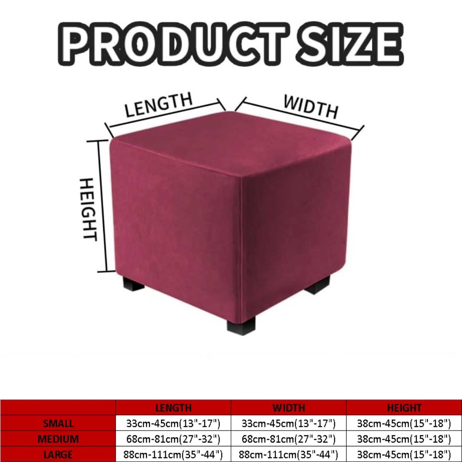 Ottoman Covers Slipcover Square Ottoman Covers Protector for Footrest Foot Stool Stretch Comfortable Velvet with Elastic Bottom
