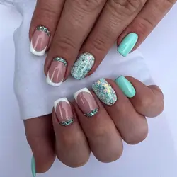 24pc Square False Nails Small Flower White Lips Starbursts Rainbow Stripes French Fake Nails Full Cover Press on Nails Nail Tips